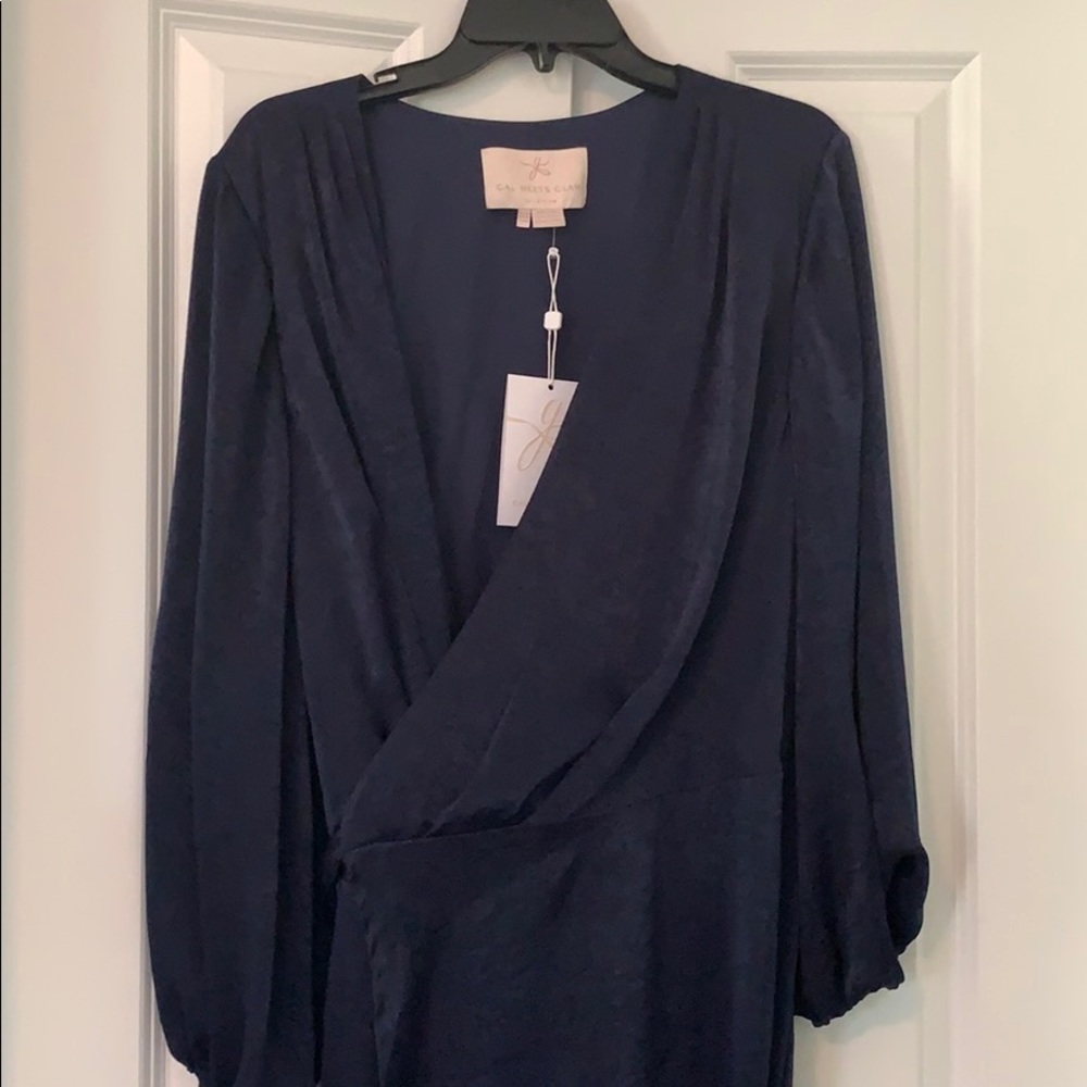Gal Meets Glam Navy Shimmer Wrap Dress NWT